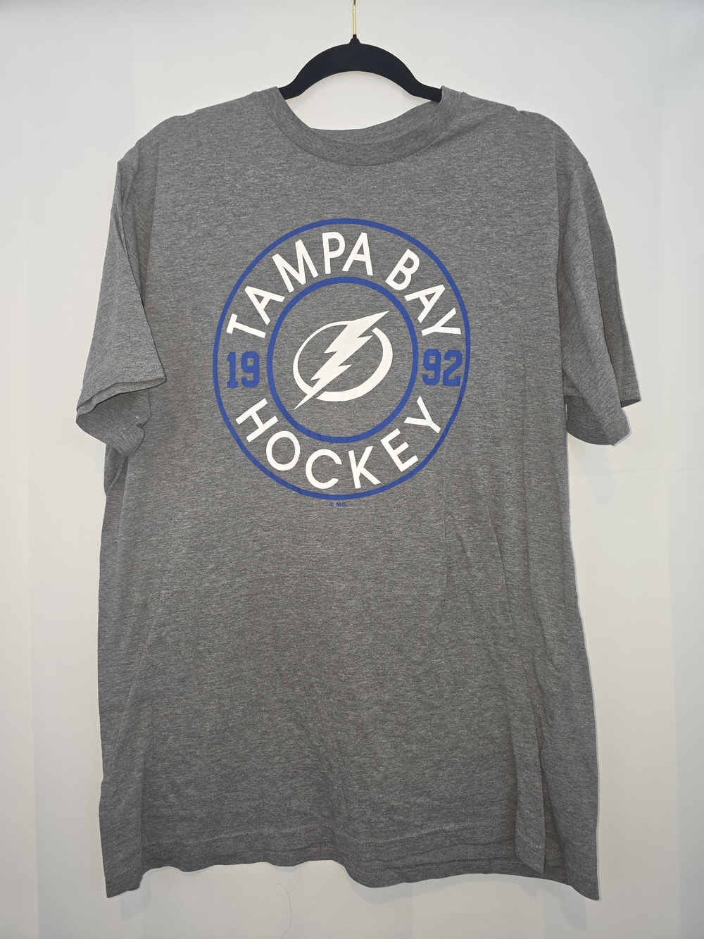NHL Tampa Bay Hockey Gray Tee with Blue and White Logo XL